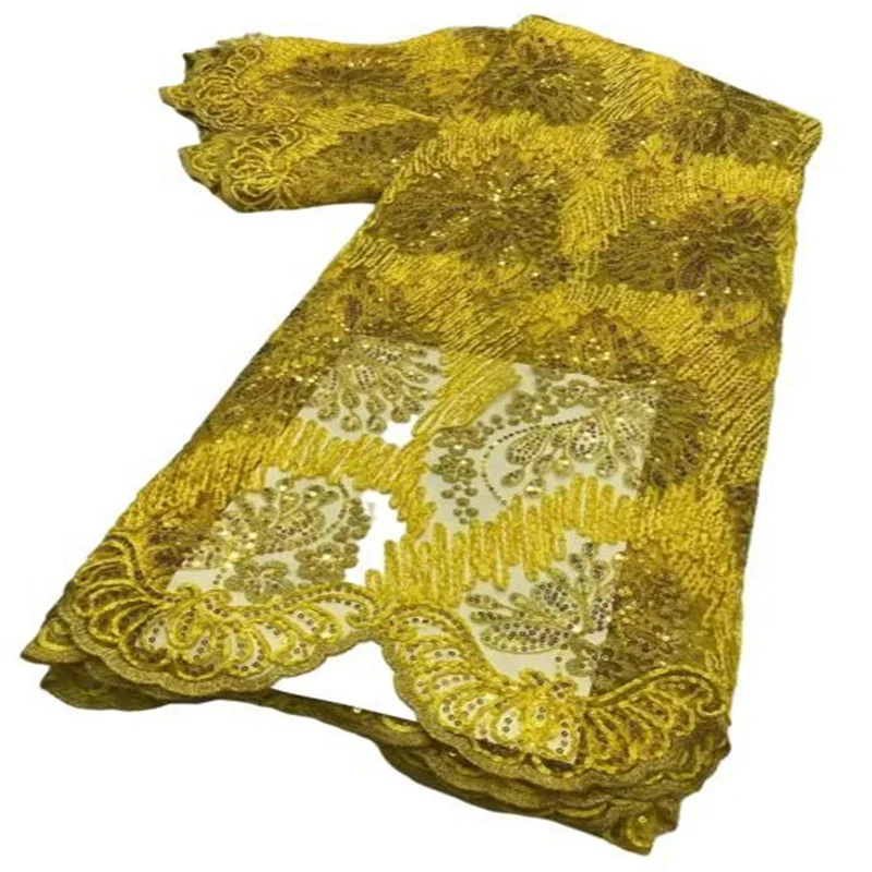 

Золотая французская тюль, африканские блестки, кружевная ткань с вышивкой, 5 ярдов, высококачественный Женский Свадебный материал, нигерийская кружевная ткань