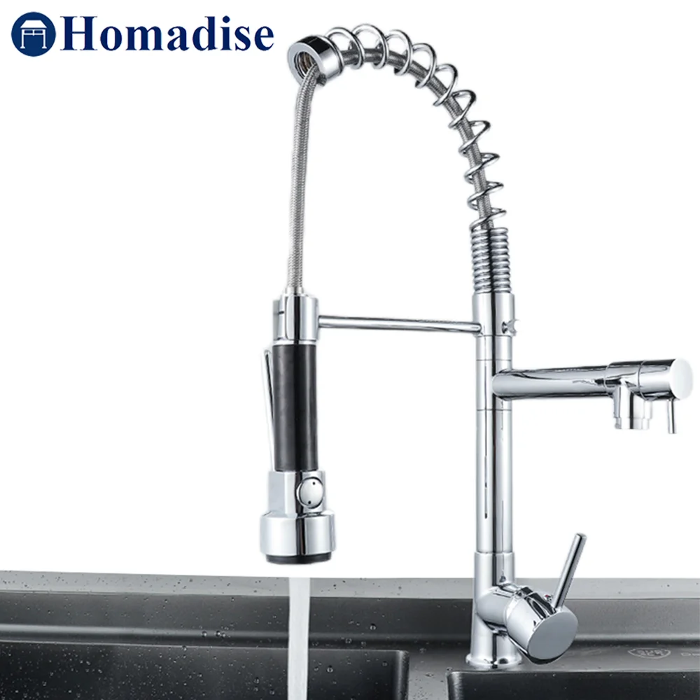 

Kitchen Sink Alloy Swivel Faucet Copper Pull Down Sprayer Swivel Electroplating spring Mixer Tap Bathroom Faucets Hot Cold