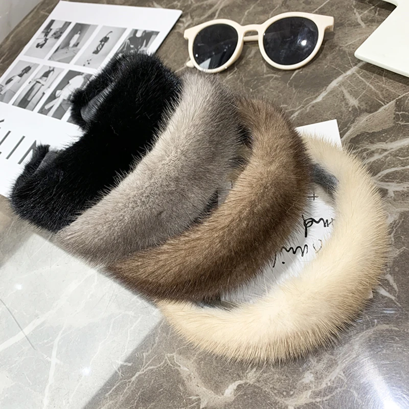 

Women Luxury Winter Mink Fur Headbands High Quality Fur Hair Band Lady Fashion Hair Hoop Furry Gift Hairband Accessories