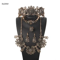 dark gold color turkish necklaceearringsringbracelet jewelry set for women rhinestone bridal costume jewelry wedding gifts