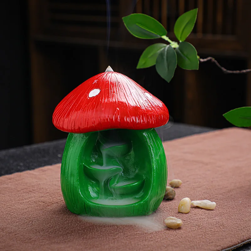 

Creative Mushroom Backflow Incense Burner Resin Ornaments Tea Ceremony Home Backflow Aromatherapy Furnace Interior Accessories