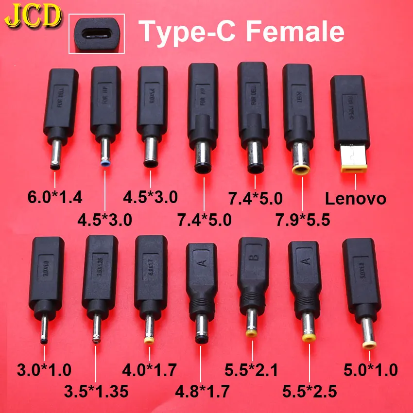 

USB Type-C Female To DC 7.4x5.0 4.5x3.0 5.5x2.5 5.5x2.1 Male Plug Power Connector Laptop Adapter Converter For Lenovo HP Dell