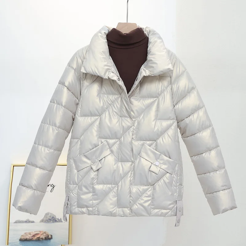 Winter Women Jacket Glossy Down Cotton Jackets Stand Collar Casual Warm Parka Short Coat Female Outwear Jackets 2022 Parkas