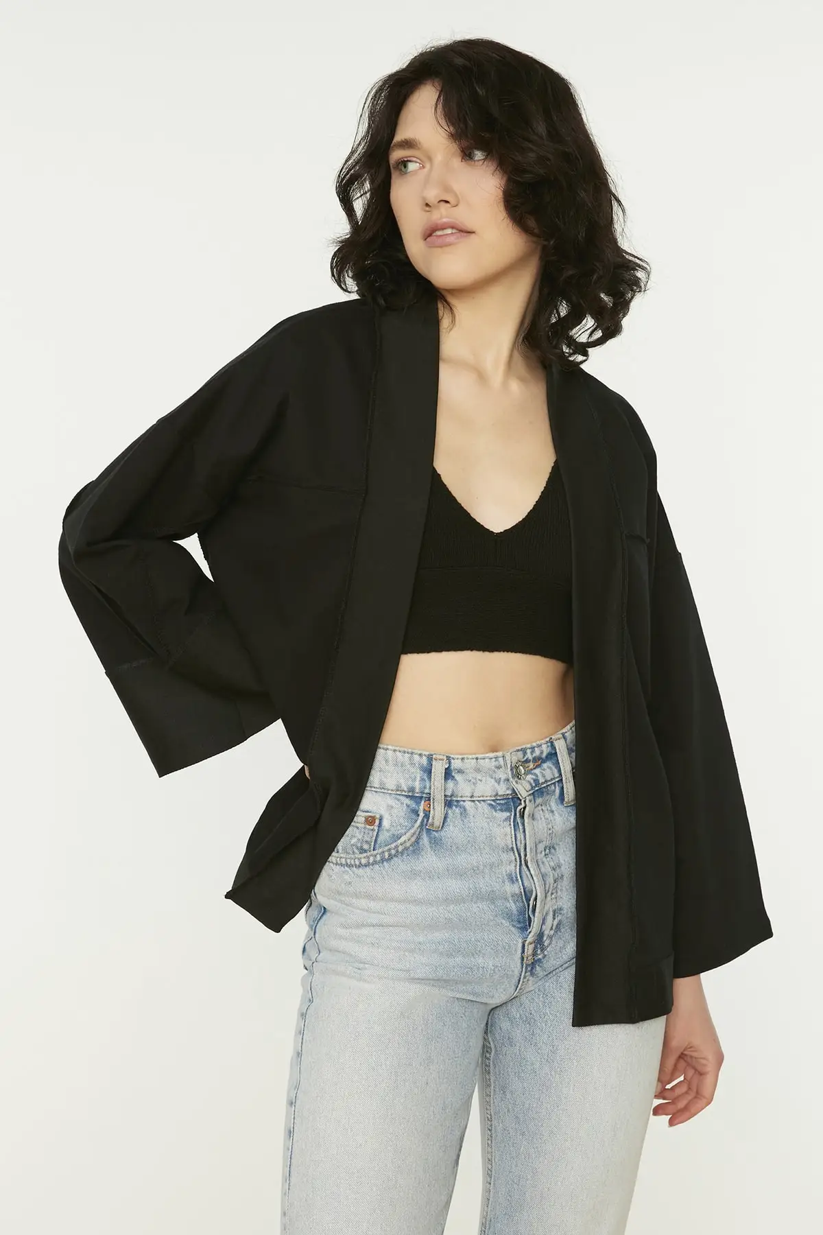 

Women's Cardigan Black Stitch Detail Oversized Thin Knitted Casual Knitted Quality Fashion Sweaters Loose Jumper