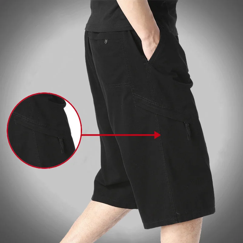 

Length Cargo Shorts Men Knee Summer Casual Cotton Multi Pocket Capri Pants Hot Breeches Tactical Military Shorts Plus Size 6XL