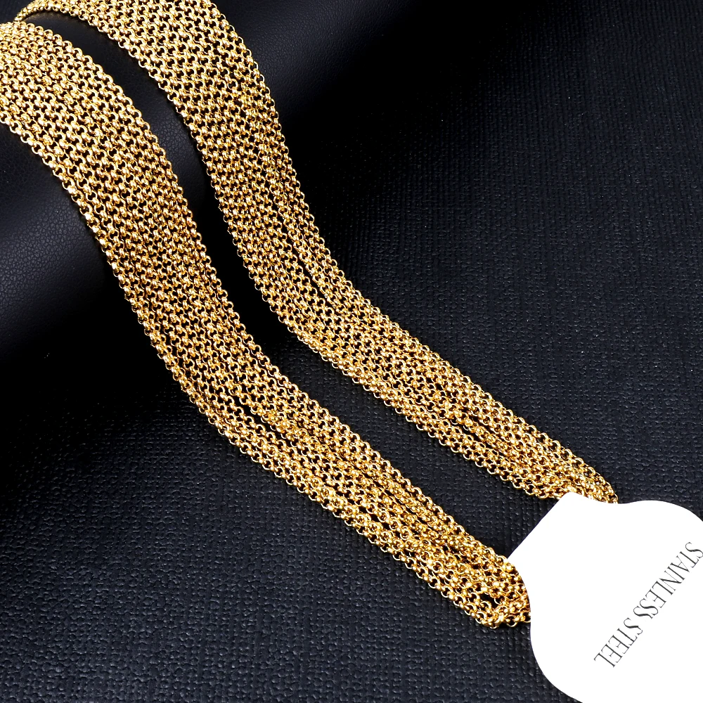 LUXUSTEEL 10Pcs/Lot 2MM Stainless Steel Round Box Link Chain Necklace For Women Men Wholesale Choker Jewelry 45-60cm images - 6