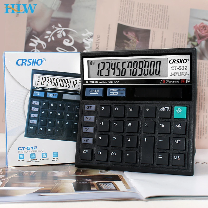 12-Digit Solar Battery Dual Power Large Display Commerce Office Desktop Calculator CT-512