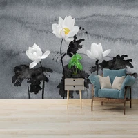 chinese ink painting lotus grey wallpaper for bedroom living room tv sofa background wall non woven 3d relief mural custom size