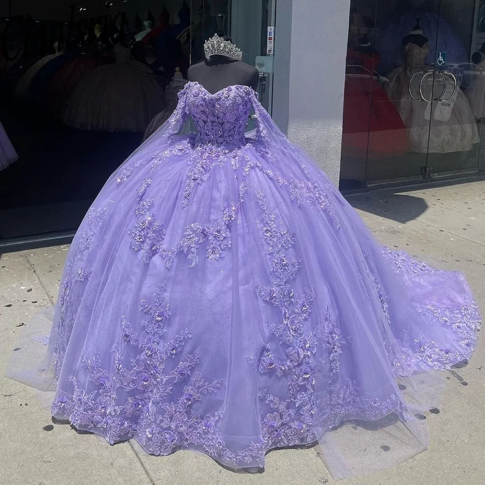 Бальное платье сиреневого цвета, платья Quinceanera с накидкой, 15 ...