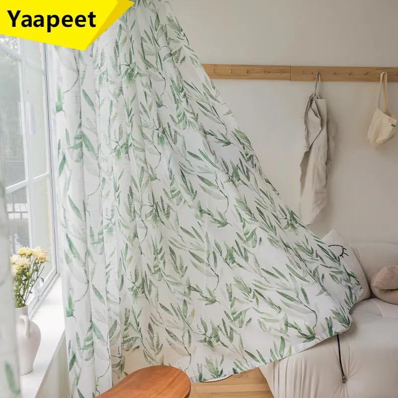 

Modern willow Sheer Printed Curtains For Living Room Bedroom Thicken Cotton And Linen Curtains For Kitchen Panel Tulle Drapes
