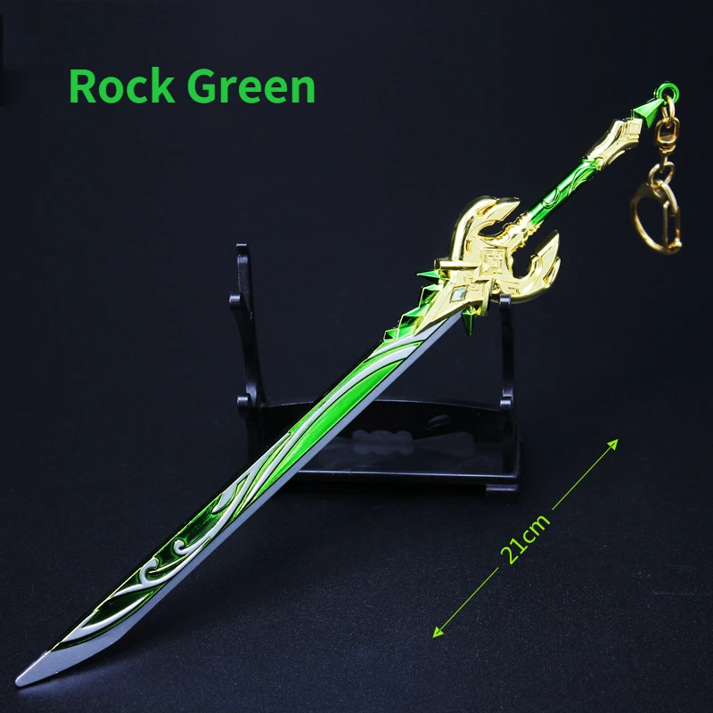 

Genshin Impact Game Surrounding 21cm Diamond-encrusted Version of Rock Knot Green Alloy Weapon Model Sword Ornament Gift Toy