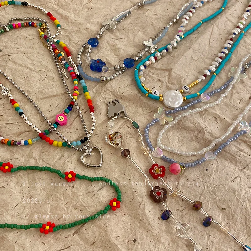 

Small Fresh Flower Butterfly Crystal Pearl Necklace Trendy Fashion Temperament Clavicle Chain Girl Heart Sweet Necklace