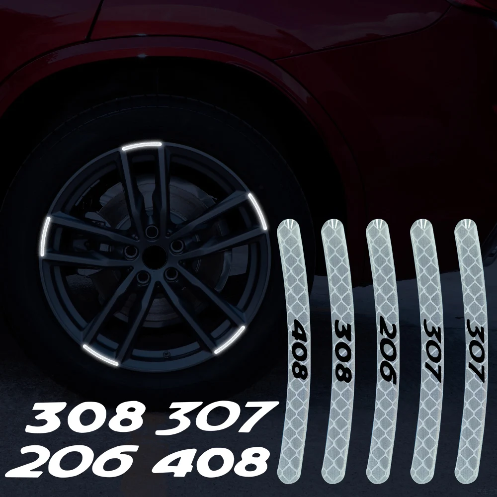 

Car Wheel Hub Reflective Stickers Set Tire Rim Luminous Reflective Decoration Strips For Peugeot 206 307 308 408 car Accessories