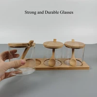 3 pcs set glasses storage jar candy cookies tea coffee beans organizer cereal snack jars bottle wood lid container spices food