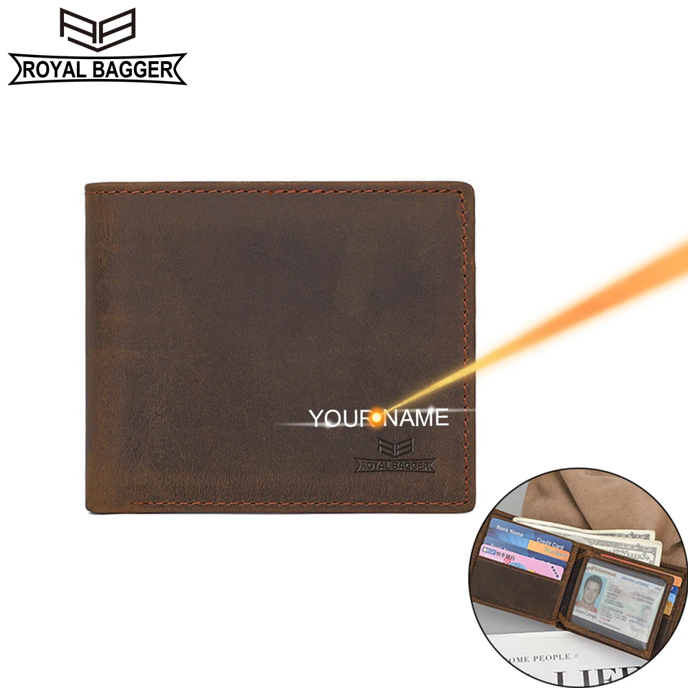 

Короткий кошелек Royal Bagger с блоком радиочастотной идентификации для мужчин, модный кошелек из натуральной коровьей кожи с монетницей, мужской кошелек с держателем для карт, 1380