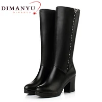 dimanyu winter shoes boots women 2022 new genuine leather high heel women long boots wool warm snow boots lady fashion