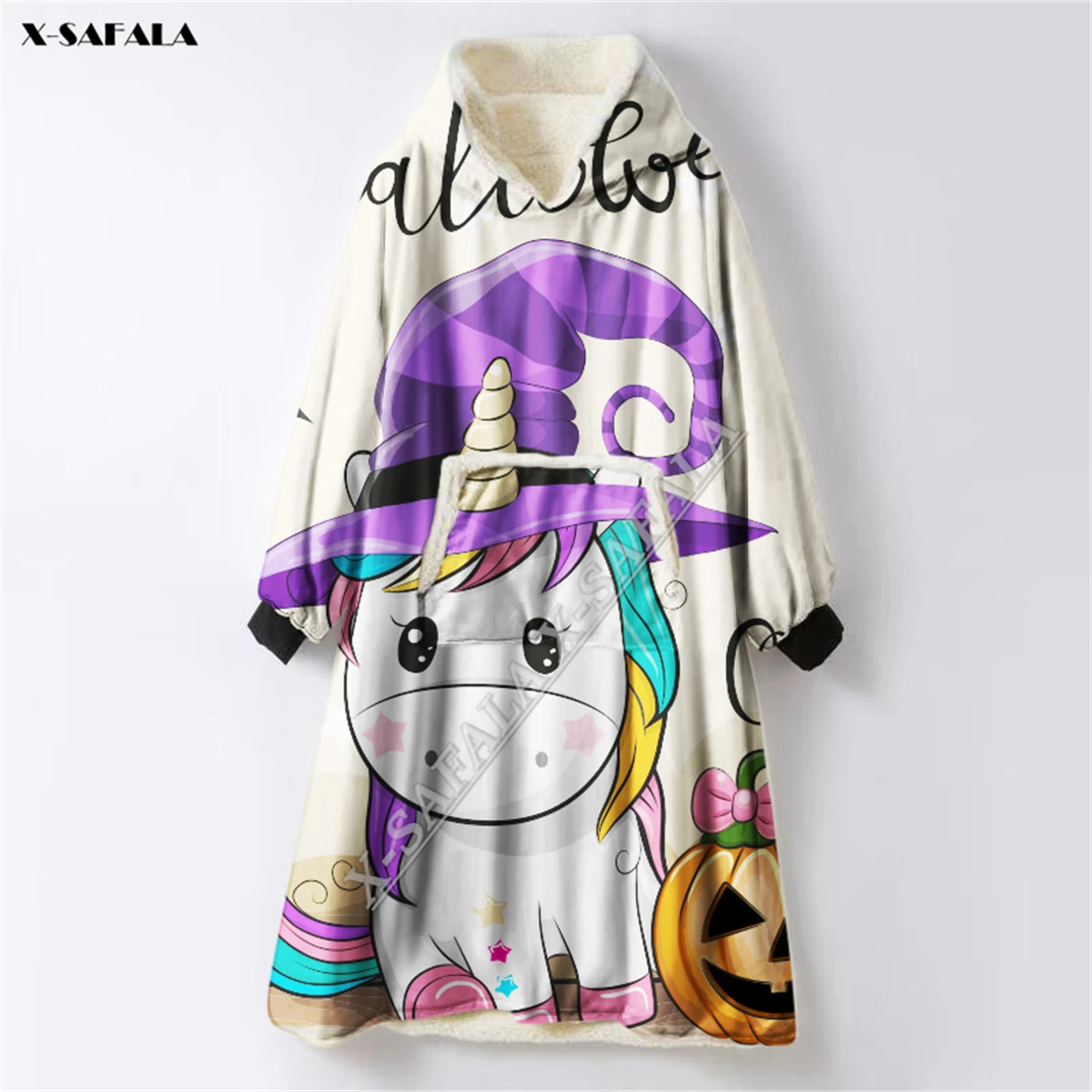 Halloween 3D Print Oversized Hooded Wearable Blanket Hoodie Nightgown Flannel Cotton Fleece Men Female Nightwear Winter Warm 1