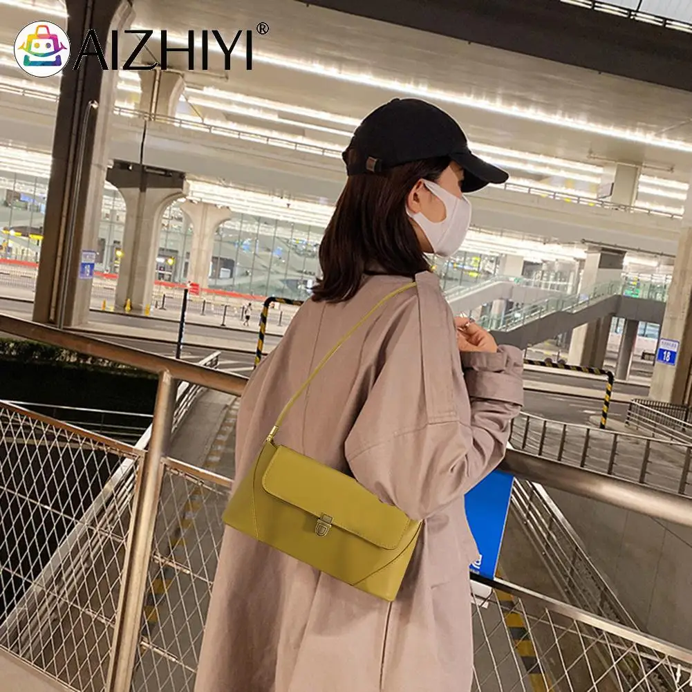 

Women Retro Handbag PU Leather Shoulder Bag Ladies Simple Solid Color Luxury Underarm Bag Female Exquisite Casual Armpit Handbag