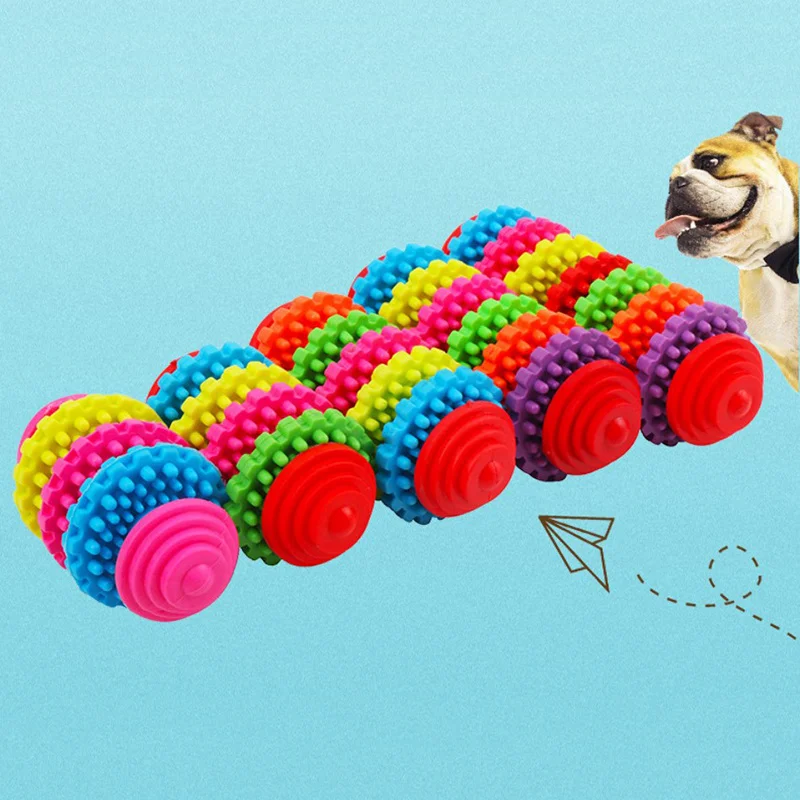 

TPR Dog Toy Ball Rubber Gear Colorful Rotating Ring Bite-resistant Pet Toys Interactive Training Cat Accesorios Puppy Molar Ball