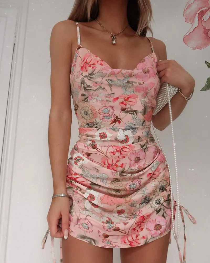 

Женская плиссированная мини-юбка на тонких бретельках, с цветочным принтом