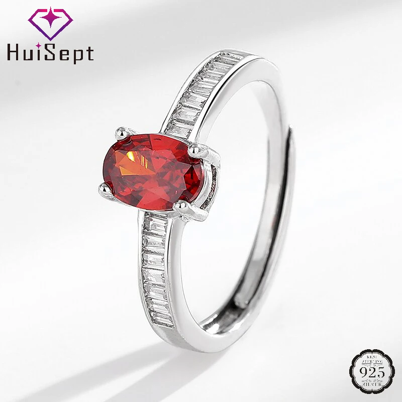 

HuiSept Classic Ruby Zircon Ring 925 Silver Jewelry Accessories for Women Wedding Engagement Party Promise Gift Finger Rings