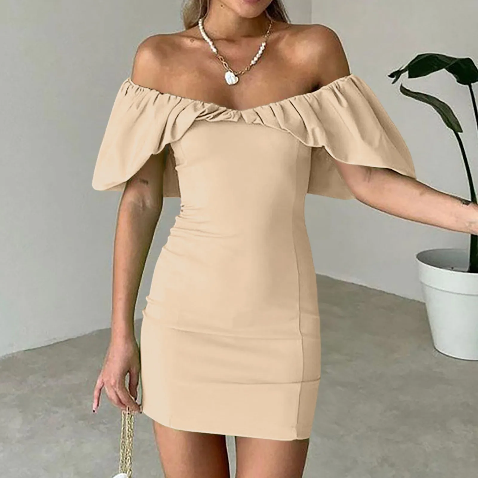 

Sexy And Slimming One Line Shoulder Bag Buttock Casual Dress Knit Dresses For Women High Quality Bodycon