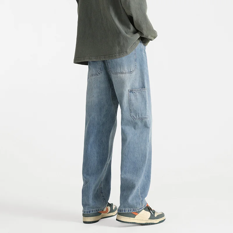 Autumn Blue Baggy Jeans Men Fashion Casual Bike Straight Jeans Men Streetwear Korean Loose Denim Pants Mens Trousers S-2XL