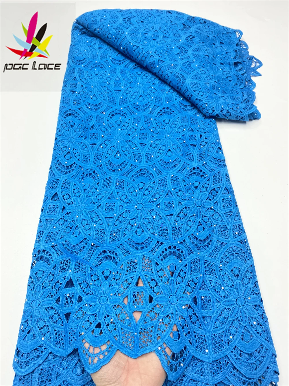 

PGC African Milk Silk Lace Fabric 2022 Latest Wedding Material High Quality Nigerian Guipure Cord Lace Bule Embroidery YA5022B-3