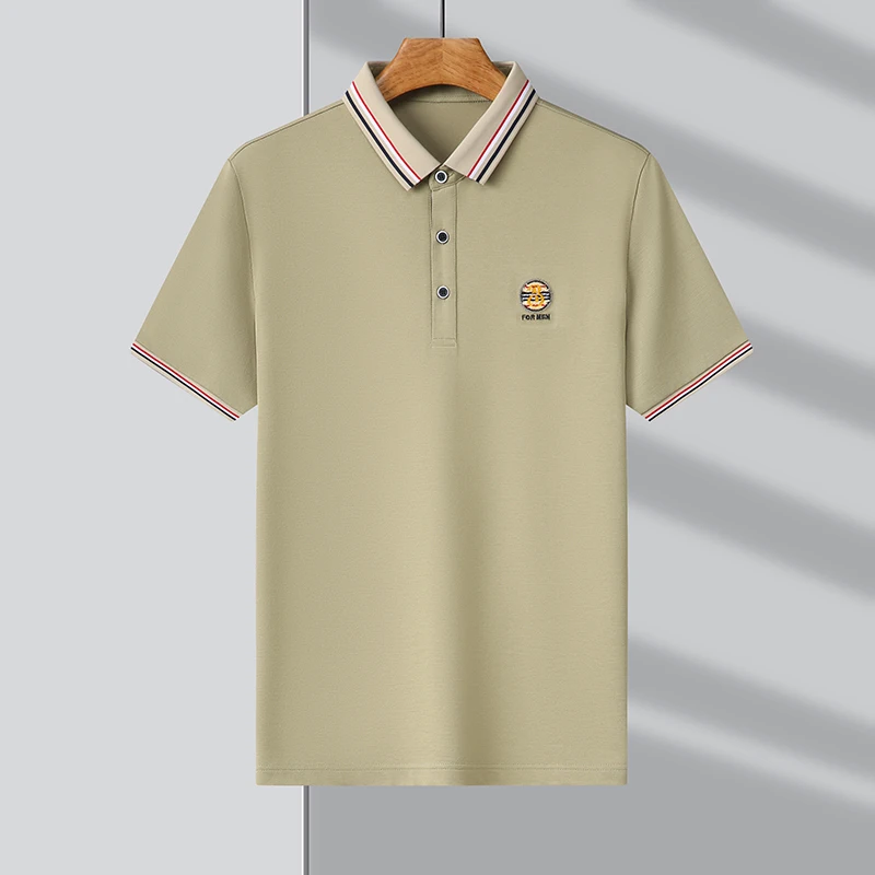 

Мужская хлопковая рубашка-поло с коротким рукавом, в полоску