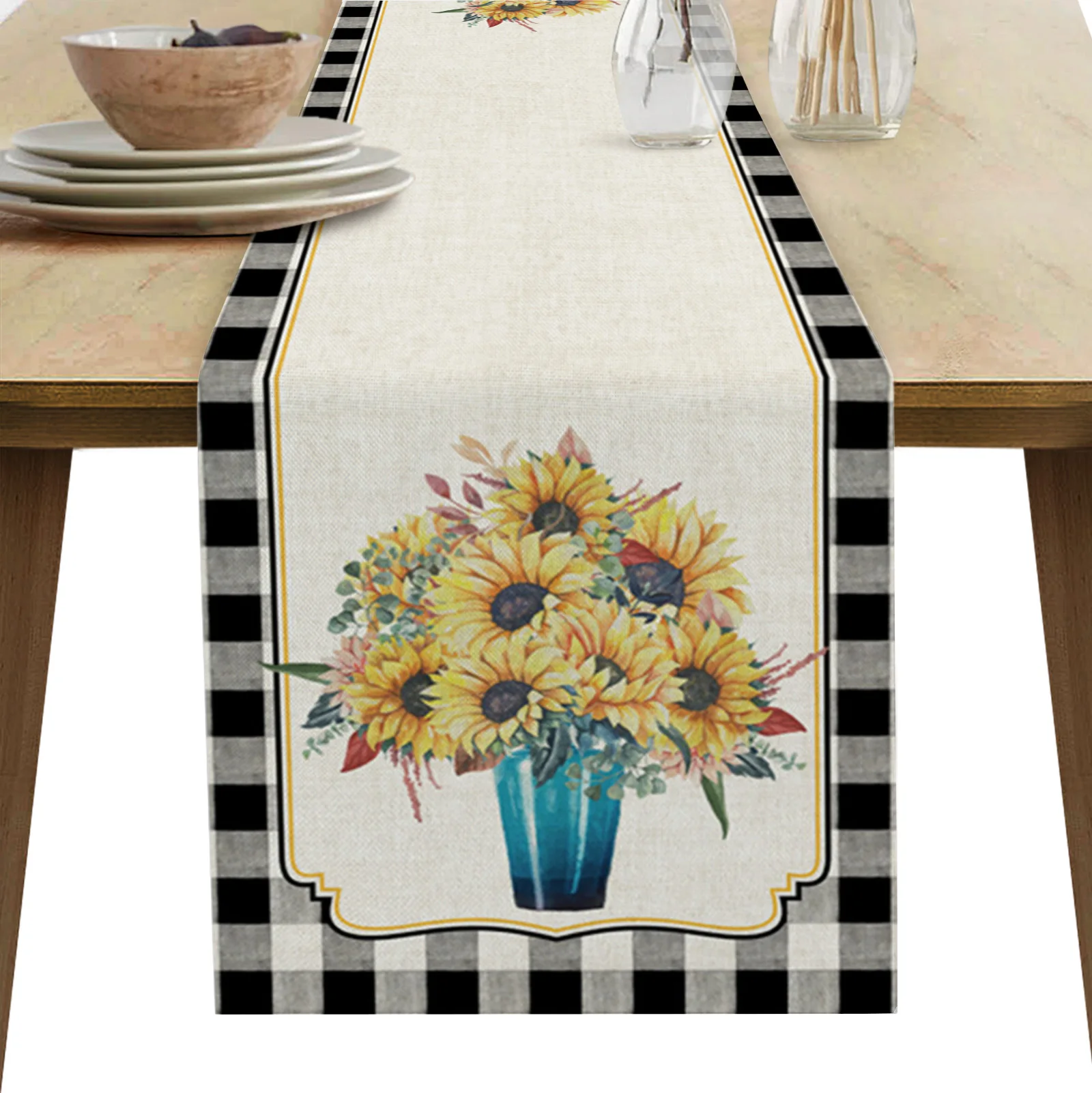 

Rural Style Sunflower Lattice Table Runners Kitchen Table Decoration Dining Table Runners Wedding Party Table Decor