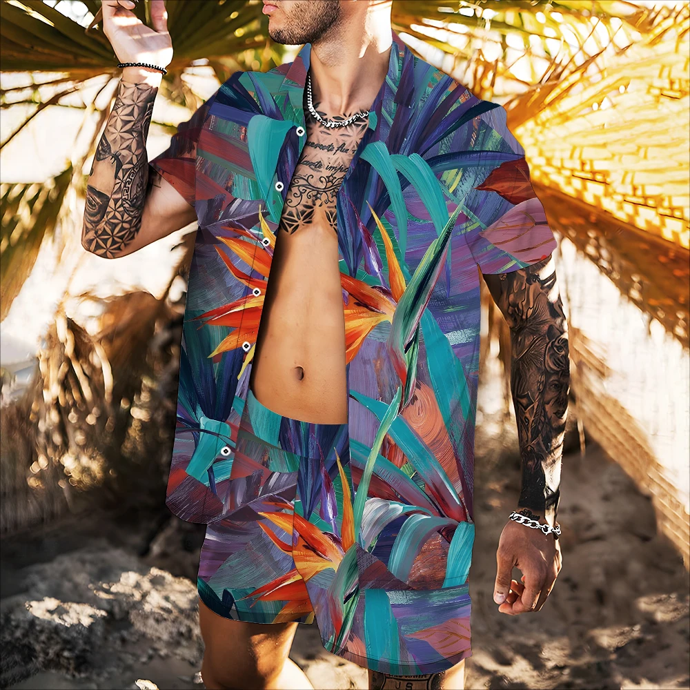 

Summer 2022 New Short Sleeve Top Floral Shirt 3D Printint Hawaiian Beach Vacation Fashion Trend Print Loose Thin Sloth