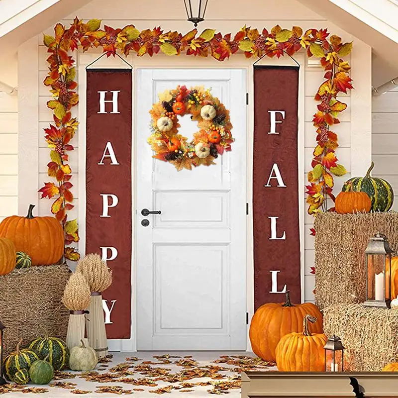 

Autumn Wreath Christmas Decoration Thanksgiving Garland Window Restaurant Home Maple Leaf Decoration Wreath Door