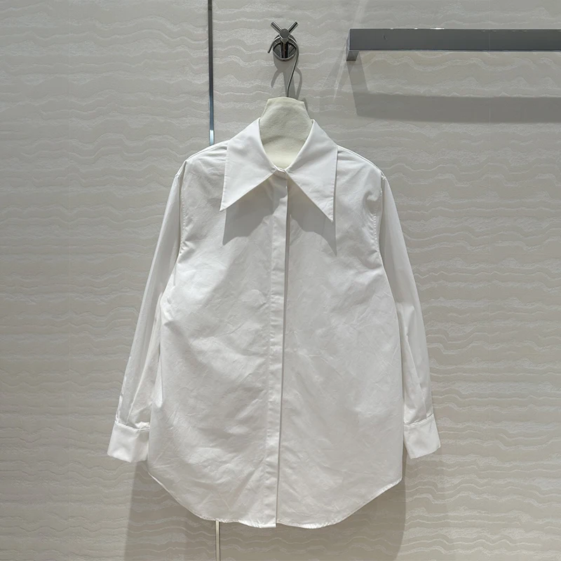 Женские рубашки 2024 новые свободные хлопковые топы брошь на металлических