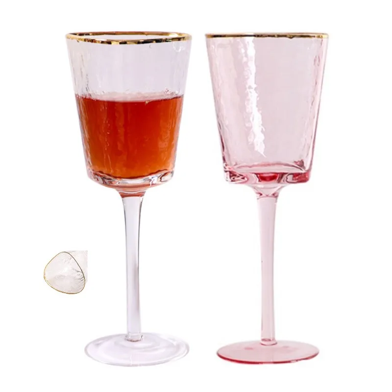 

Triangle Cup Mouth 300-500ml Hammer Pattern Gold Deposit Goblet Soju Whiskey Vodka Red Wine Glass Handmade Drinkware Gift