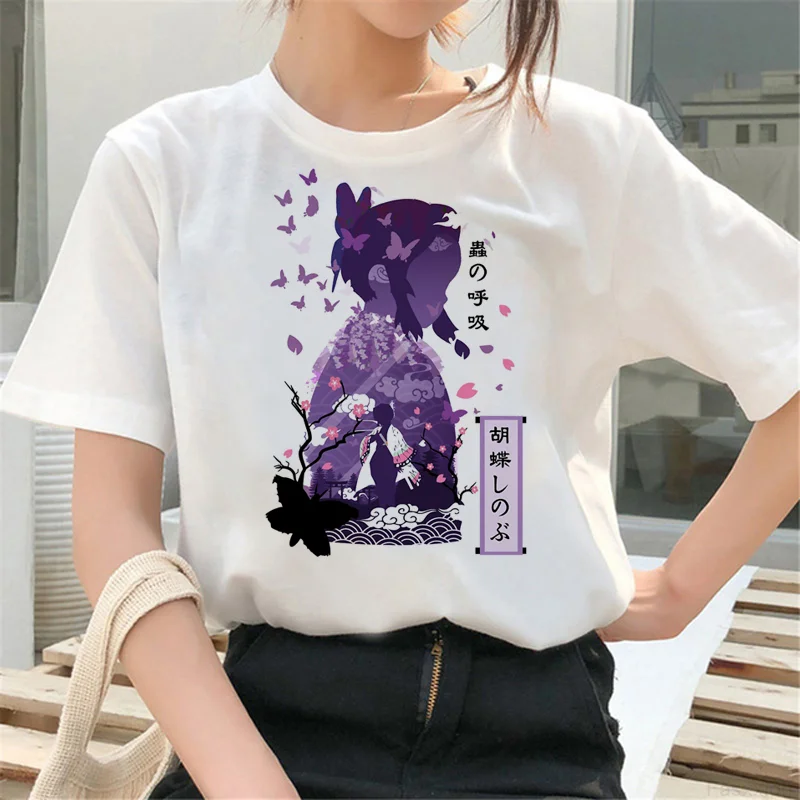 

demon slayer shinobu top tees t shirt women vintage manga streetwear anime clothes couple clothes streetwear