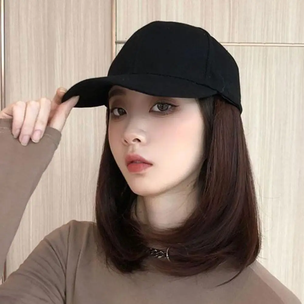 

Women Hat Baseball Wigs Hat With Synthetic Hair Short Straight Full Wig Party Prop