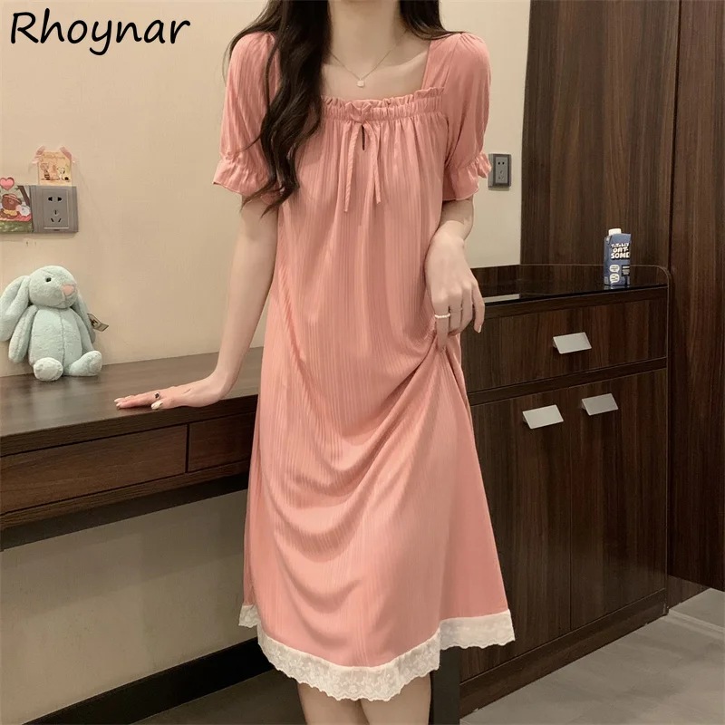 

Square Collar Princess Nightgowns Women Sweet Japan Style Kawaii Lace Design Elegant Loose Harajuku Girlish Tender Homewear Chic