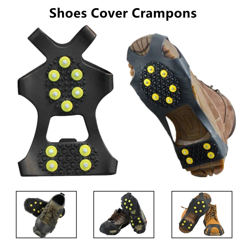 1 Pair 10 Studs Anti-Skid Snow Ice Climbing Shoe Spikes Ice Grippers Cleats Crampons Winter Climbing Anti Slip Shoes Cover images - 3