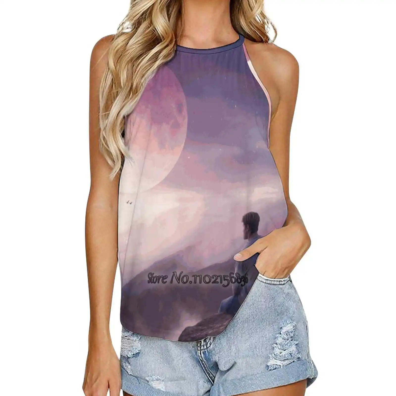 

Жилет женский с принтом «один день», повседневная майка без рукавов, уличная одежда, кофта с изображением скалы, Луны, воздушных шаров, птиц, ...