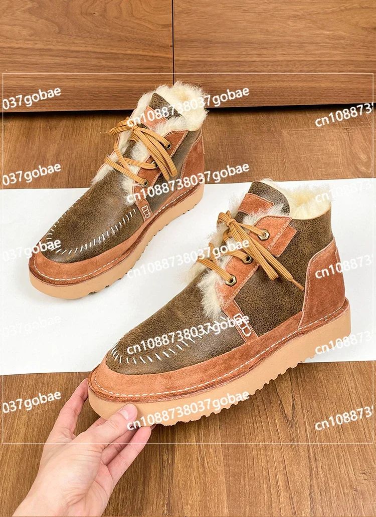 Зимние ботинки мужские меховые интегрированные новинка зимы 2024 утолщенные