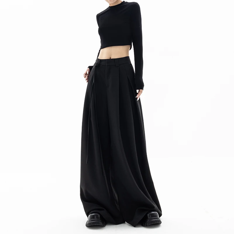 Autumn and Winter New Black Casual Loose Wide-Leg Pants Personality Suit Pants Drape Big Pants High-End