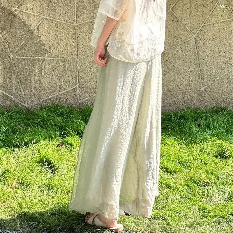 Женская одежда 2024 Летние Элегантные винтажные широкие брюки в этническом стиле с
