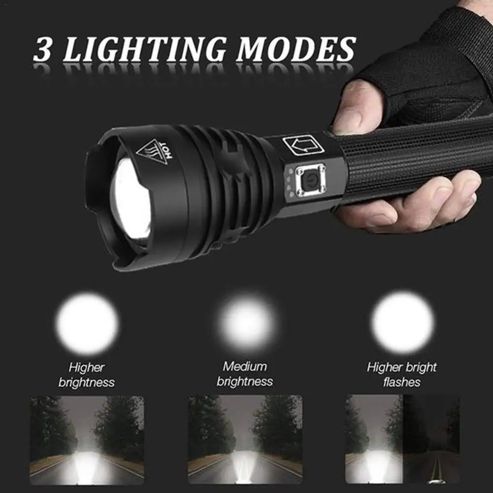 

2500 Lumen XHP70/90 Most Powerful Flashlight 18650 XHP90 Rechargeable High Power LED Flashlight USB Hunting Tactical Torch Light