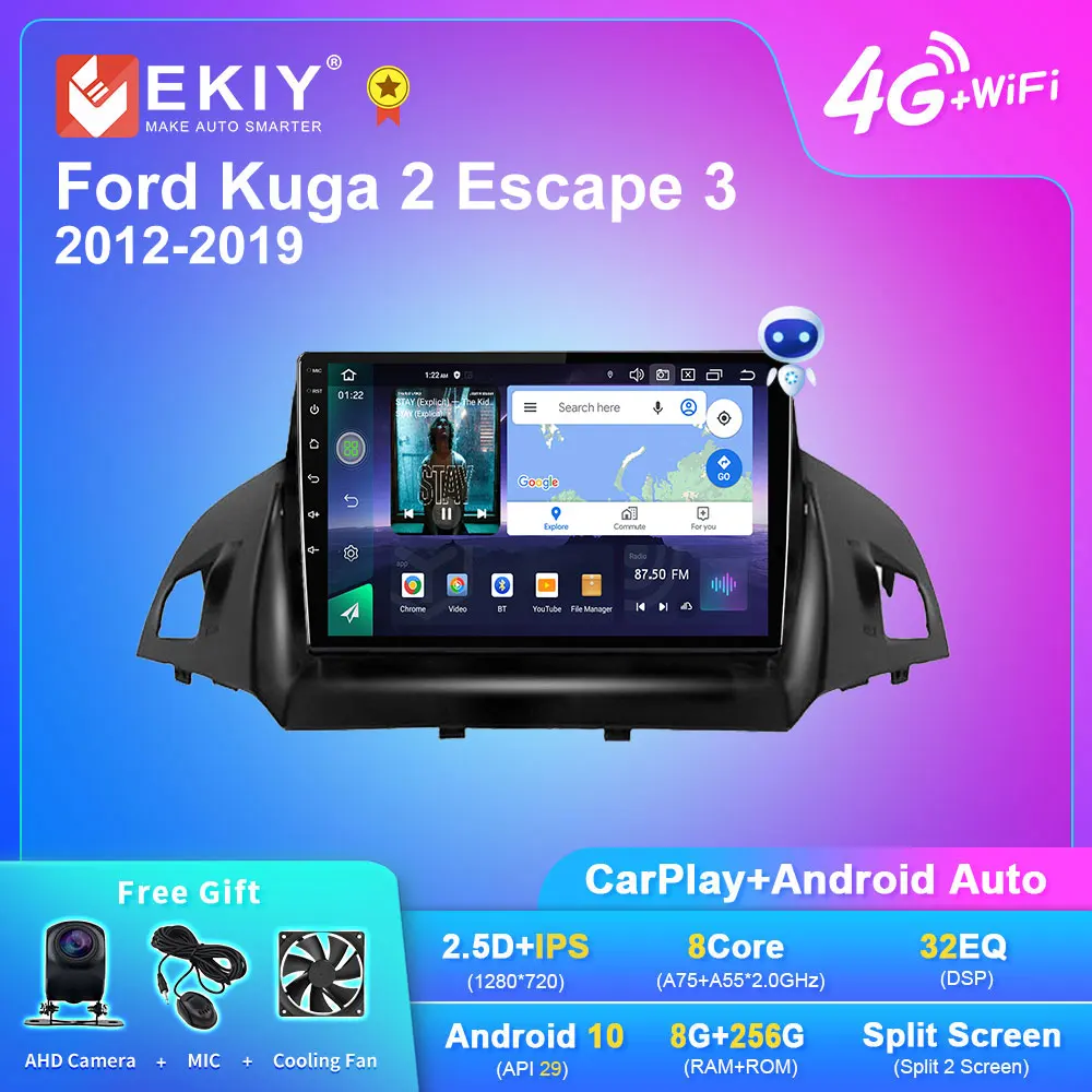 EKIY Q7 אנדרואיד 10.0 רכב רדיו עבור פורד Kuga 2 בריחה 3 2012-2019 סטריאו מולטימדיה וידאו נגן סטריאו GPS DSP Carplay 2din DVD