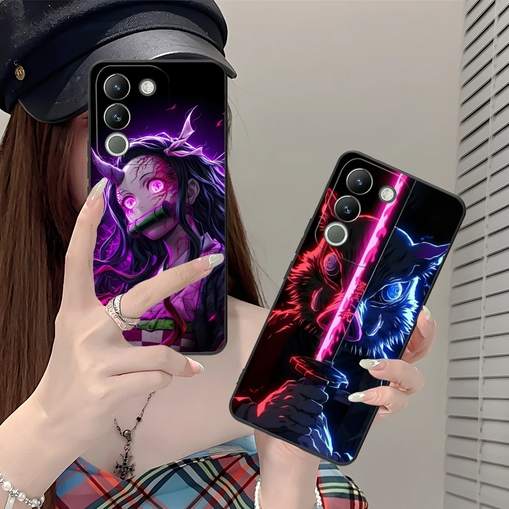 Demon Slayer Colored Neon Cell Phone Case for VIVO Y95 Y93 Y31 Y20 V19 V17 V15 Pro X60 NEX Black Soft Cover Shell