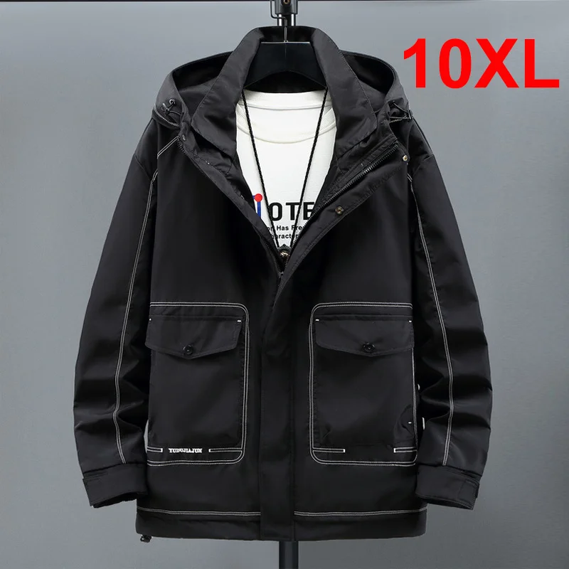 

Big Size Men's Jacket Casual Fashion Solid Color Pocket Cargo Jackets Coats Windbreaker Polyester Coats Male Plus Size 10XL