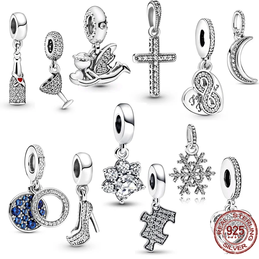 

Pavé Stiletto Shoe, Cocktail Glass, Cross & Snowflake Dangle Charm Silver 925 Bead Fit Original Bracelet Jewelry Gift