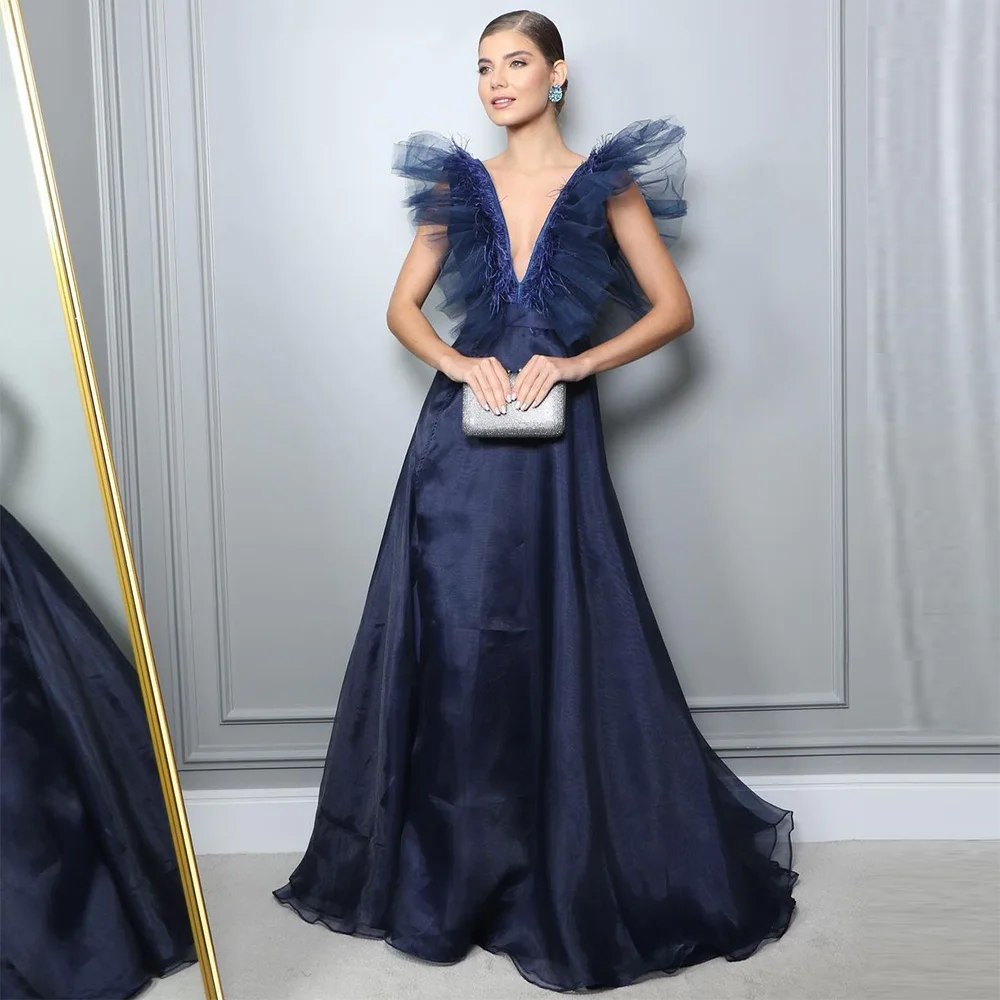 

Женское платье без рукавов Sevintage, темно-синее плиссированное платье трапециевидной формы с V-образным вырезом, официальное платье для выпускного вечера, 2023