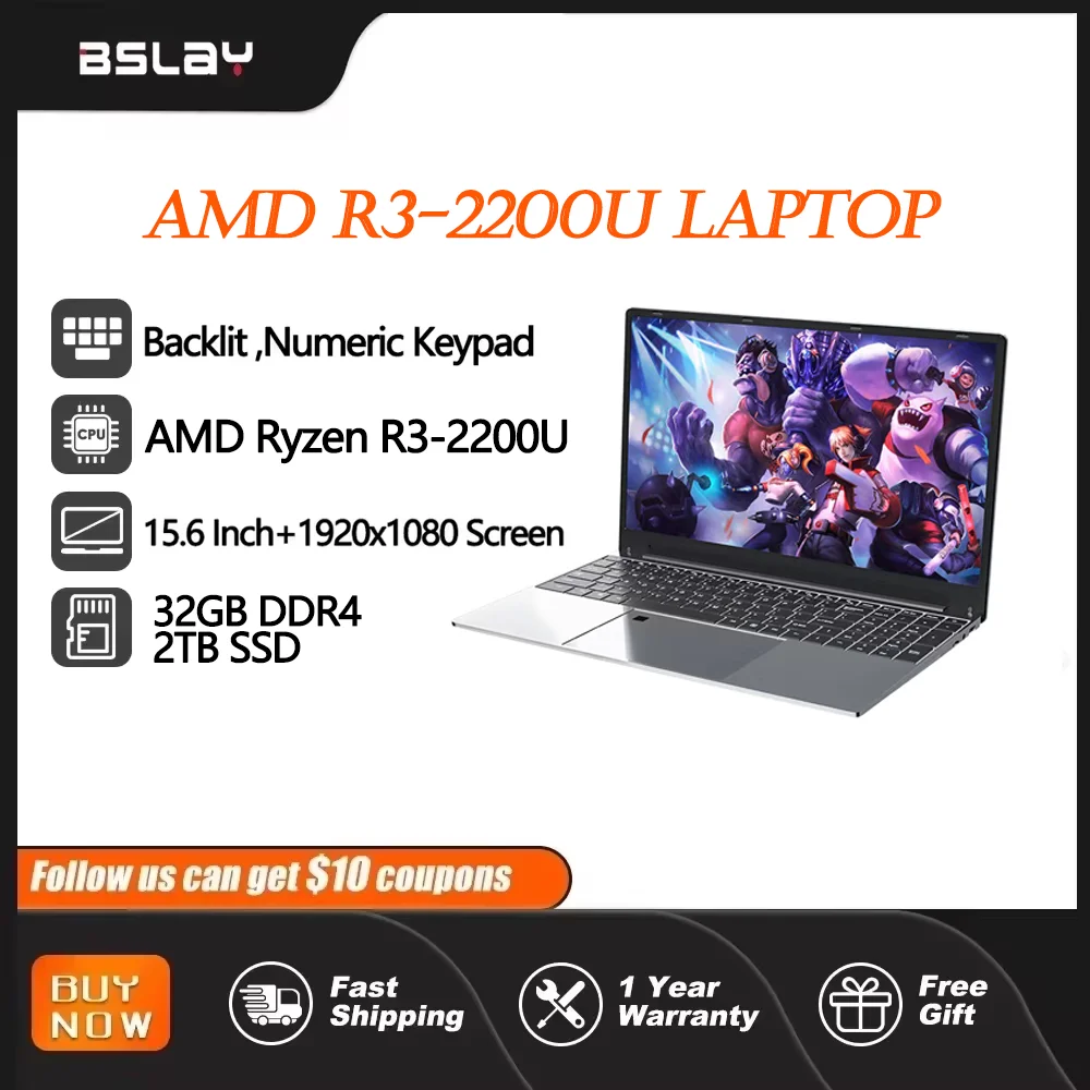 Ноутбук 15,6 дюйма AMD R3 2200U 32 Гб RAM 2 ТБ SSD разблокировка по ...