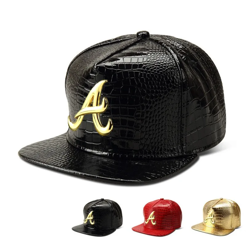 Trendy PU Crocodile Skin Hip Hop Cap For Men Women Rap Snap Back Cap Letter Flat Baseball Bonnet Homme Gold Dad Trucker Hat